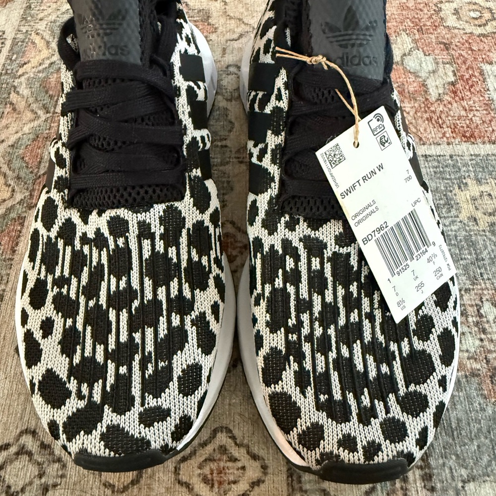 Adidas Swift Run W Leopard Print Black White Sneakers
